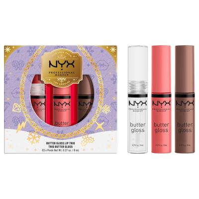 NYX Professional Makeup Mrs. Claus Butter Gloss Lip Trio Poklon set glos za usne Butter Gloss 8 ml + glos za usne Butter Gloss 8 ml Créme Brulee + glos za usne Butter Gloss 8 ml Cinnamon Roll