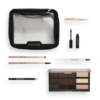 Makeup Revolution London The Everything Brow Kit Poklon set paleta za obrve Eyebrow Palette 13,8 g + pomada za obrve Soap Styler Stick 0,12 g + olovka za obrve Brow Defining Pencil 1,15 g + gel za obrve Clear Brow Gel 3,5 ml + pinceta + kozmetička četkica 2 kom + kozmetička torbica