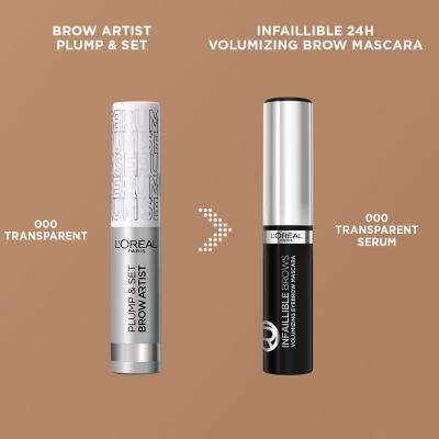 L&#039;Oréal Paris Infaillible Brows Volumizing Eyebrow Mascara Maskara za obrve za žene 4,4 ml Nijansa 000 Transparent Serum