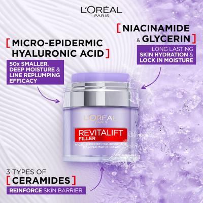 L&#039;Oréal Paris Revitalift Filler HA Plumping Water-Cream Dnevna krema za lice za žene 50 ml