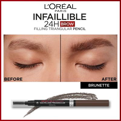 L&#039;Oréal Paris Infaillible Brows 24H Filling Triangular Pencil Olovka za obrve za žene 1 ml Nijansa 03 Dark Brunette