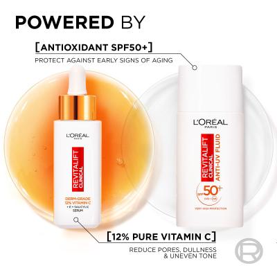 L&#039;Oréal Paris Revitalift Clinical Pure 12% Vitamin C Poklon set serum Revitalift Clinical Vitamin C Serum 30 ml + dnevna krema za lice Revitalift Clinical Vitamin C Anti-UV Fluid SPF50 50 ml