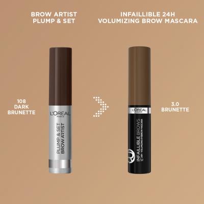 L&#039;Oréal Paris Infaillible Brows Volumizing Eyebrow Mascara Maskara za obrve za žene 4,4 ml Nijansa 3.0 Brunette