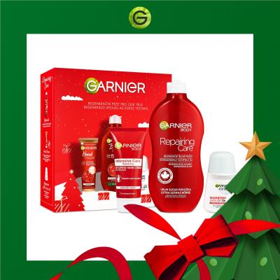 Garnier Body Repair Restoring Lotion Poklon set losion za tijelo Body Repair Restoring Lotion 400 ml + krema za ruke Hand Repair Intensive Restoring Hand Cream 100 ml + antiperspirant Mineral Magnesium Ultra Dry Antiperspirant Roll-On 50 ml