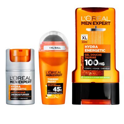 L&#039;Oréal Paris Men Expert Hydra Energetic Poklon set hidratantna krema Men Expert Hydra Energetic Daily Moisturizer 50 ml + gel za tuširanje Men Expert Hydra Energetic 300 ml + antiperspirant Men Expert Thermic Resist Antiperspirant 50 ml