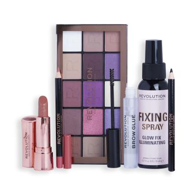 Makeup Revolution London Get The Look Smokey Icon Poklon set paleta sjenila Reloaded Eyeshadow Palette 16,5 g + sprej za fiksiranje Glow Fix Illuminating Fixing Spray 30 ml + olovka za oči Kohl Eyliner 1 g Black + ruž za usne Satin Kiss ruž za usne 3,5 g Chauffeur + gel za obrve Brow Glue 3 ml + olo