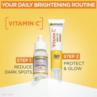 Garnier Skin Naturals Vitamin C Poklon set dnevni serum za lice Skin Naturals Vitamin C Brightening Super Serum 30 ml + dnevni fluid za lice Skin Naturals Vitamin C Daily UV Invisible SPF50 40 ml