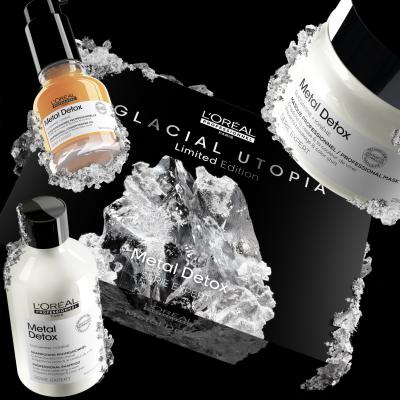 L&#039;Oréal Professionnel Metal Detox Glacial Utopia Limited Edition Poklon set šampon Metal Detox 300 ml + maska za kosu Metal Detox 250 ml + ulje za kosu Metal Detox Professional Concentrated Oil 50 ml