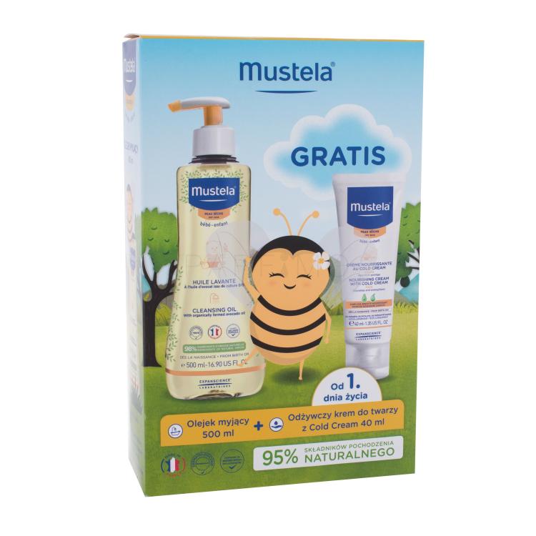 Mustela Bébé Cleansing Oil Poklon set ulje za čišćenje Bébé Cleansing Oil 500 ml + krema za lice Bébé Nourishing Cream with Cold Cream 40 ml