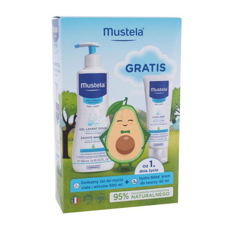 Mustela Bébé Cleansing Gel Poklon set čisticí gel Bébé Gentle Cleansing Gel 500 ml + hydratační krém Bébé Facial Cream 40 ml oštećena kutija