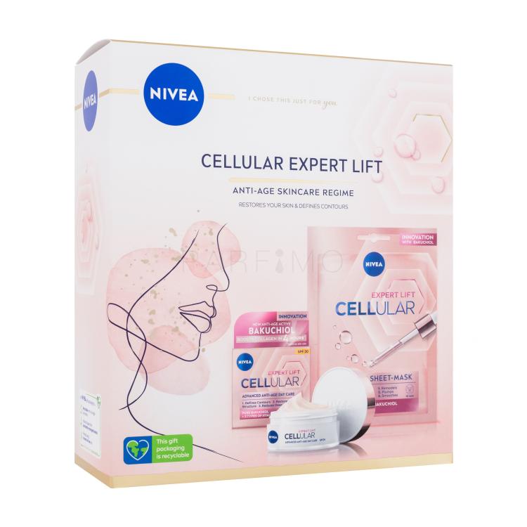 Nivea Cellular Expert Lift Poklon set dnevna krema za kožu Cellular Expert Lift 50 ml + tekstilna maska za lice Cellular Expert Lift 1 kom