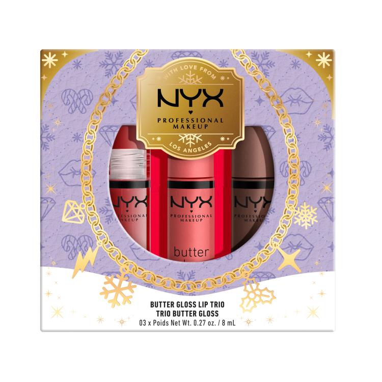 NYX Professional Makeup Mrs. Claus Butter Gloss Lip Trio Poklon set glos za usne Butter Gloss 8 ml + glos za usne Butter Gloss 8 ml Créme Brulee + glos za usne Butter Gloss 8 ml Cinnamon Roll