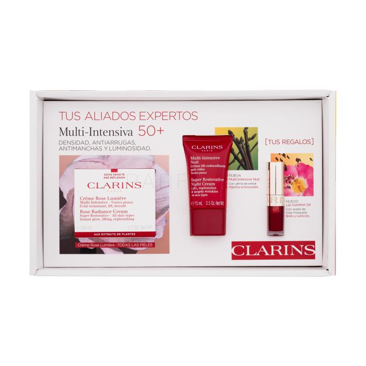 Clarins Multi-Intensive Gift Set 50+ Poklon set dnevna krema za kožu Rose Radiance Cream 50 ml + noćna krema za lice Super Restorative 15 ml + ulje za usne Lip Comfort Oil 1,4 ml