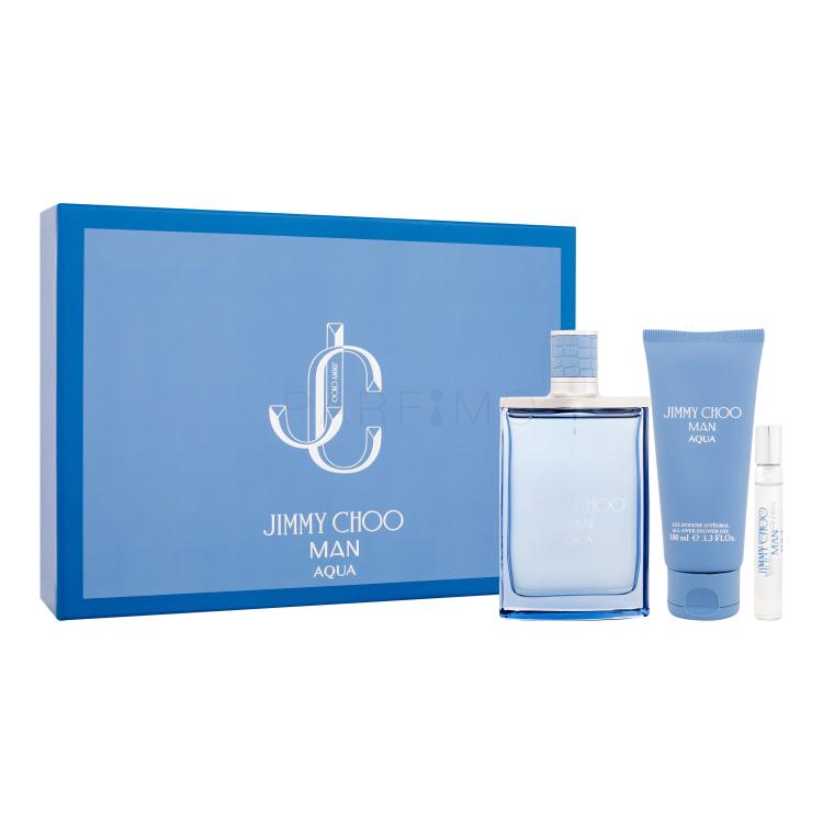 Jimmy Choo Man Aqua Poklon set toaletna voda 100 ml + toaletna voda 7,5 ml + gel za tuširanje 100 ml