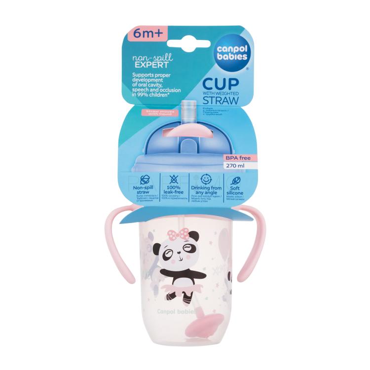 Canpol babies Exotic Animals Non-Spill Expert Cup With Weighted Straw Pink Čašica za djecu 270 ml