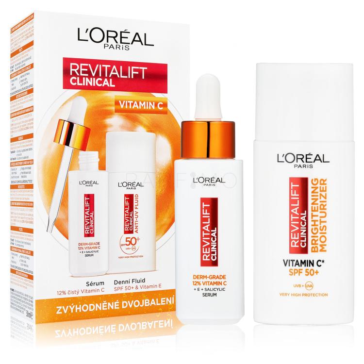 L&#039;Oréal Paris Revitalift Clinical Pure 12% Vitamin C Poklon set serum Revitalift Clinical Vitamin C Serum 30 ml + dnevna krema za lice Revitalift Clinical Vitamin C Anti-UV Fluid SPF50 50 ml