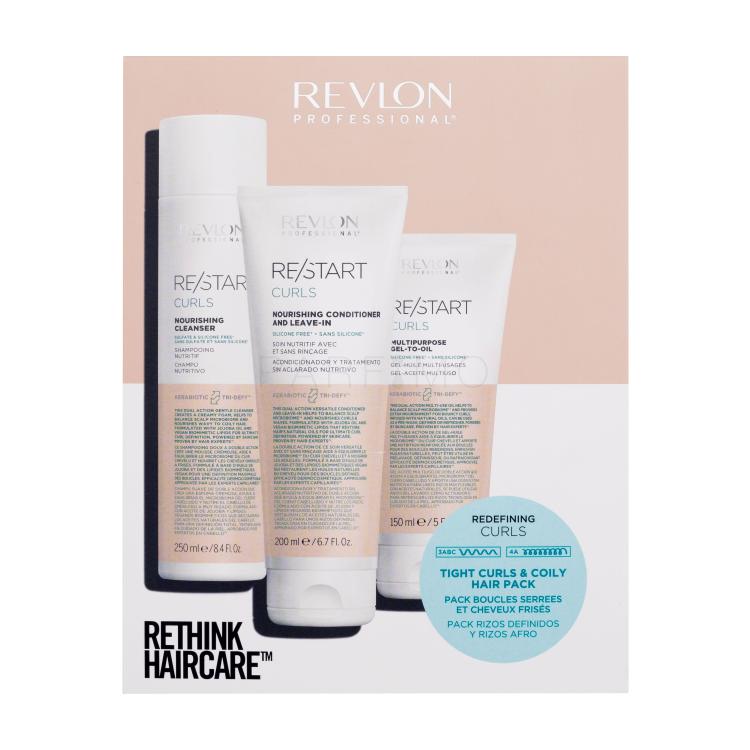 Revlon Professional Re/Start Curls Poklon set šampon Re/Start Curls Nourishing Cleanser Shampooing 250 ml + regenerator Re/Start Curls Nourishing Conditioner And Leave-In 200 ml + višenamjenski gel za kosu Re/Start Curls Multipurpose Gel-to-Oil 150 ml