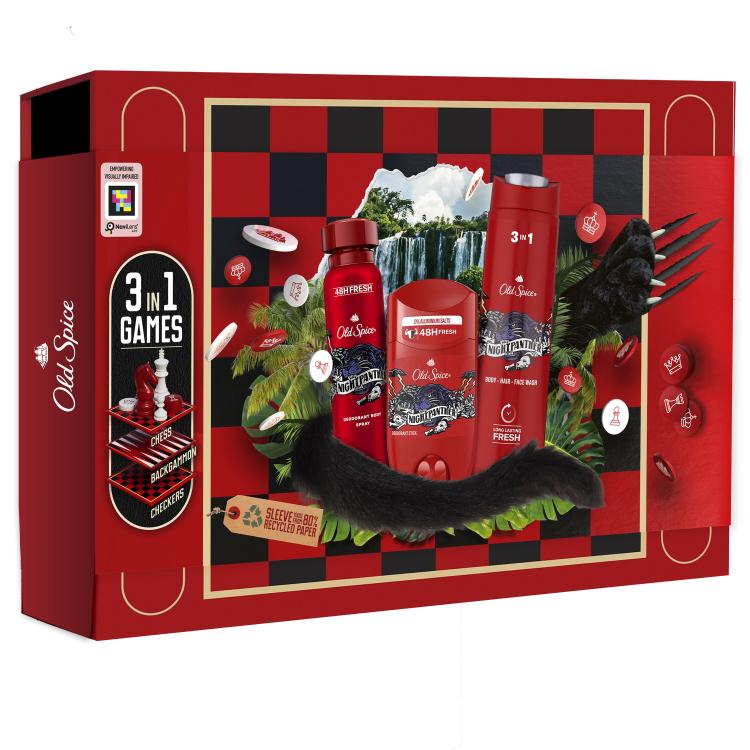 Old Spice Nightpanther Poklon set deostick 50 ml + dezodorans 150 ml + gel za tuširanje 3u1 400 ml + društvena igra 3u1