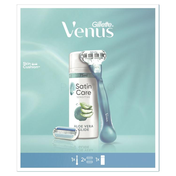 Gillette Venus Poklon set brijač Venus Smooth 1 kom + rezervna glava 1 kom + gel za brijanje Satin Care Sensitive Aloe Vera 75 ml