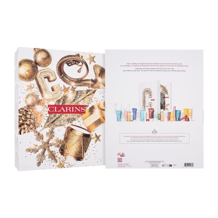 Clarins Advent Calendar 2023 Poklon set njega lica 8 kom + krema za ruke 1 kom + micelarna voda 1 kom + sjajilo za usne 1 kom + sredstvo za čišćenje 3 kom + piling 2 kom + maskara 1 kom + ulje za usne 1 kom + losion za tijelo 2 kom + losion 1 kom + puder 1 kom + gel za tuširanje 1 kom + uzorak miris