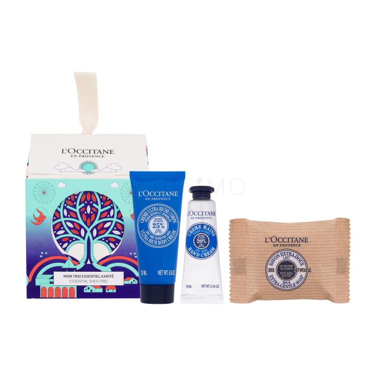 L&#039;Occitane Shea Butter Essential Shea Trio Poklon set krema za tijelo Shea Butter Ultra Rich Body Cream 20 ml + čvrsti sapun Shea Butter Milk Extra-Gentle Soap 25 g + krema za ruke Shea Butter Hand Cream 10 ml