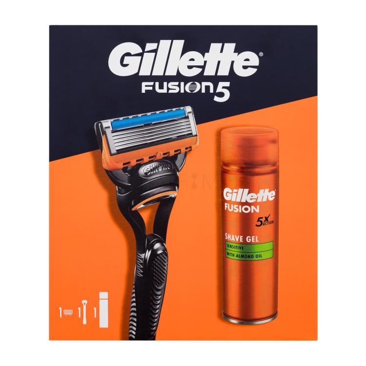 Gillette Fusion5 Poklon set aparat za brijanje Fusion5 1 kom + gel za brijanje Fusion Shave Gel Sensitive 200 ml oštećena kutija