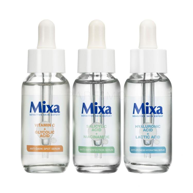 Set Serum za lice Mixa Salicylic Acid + Niacinamide Anti-Imperfection Serum + Serum za lice Mixa Hyaluronic Acid + Lactic Acid Anti-Dryness Hydrating Serum + Serum za lice Mixa Vitamin C + Glycolic Acid Anti-Dark Spot Serum