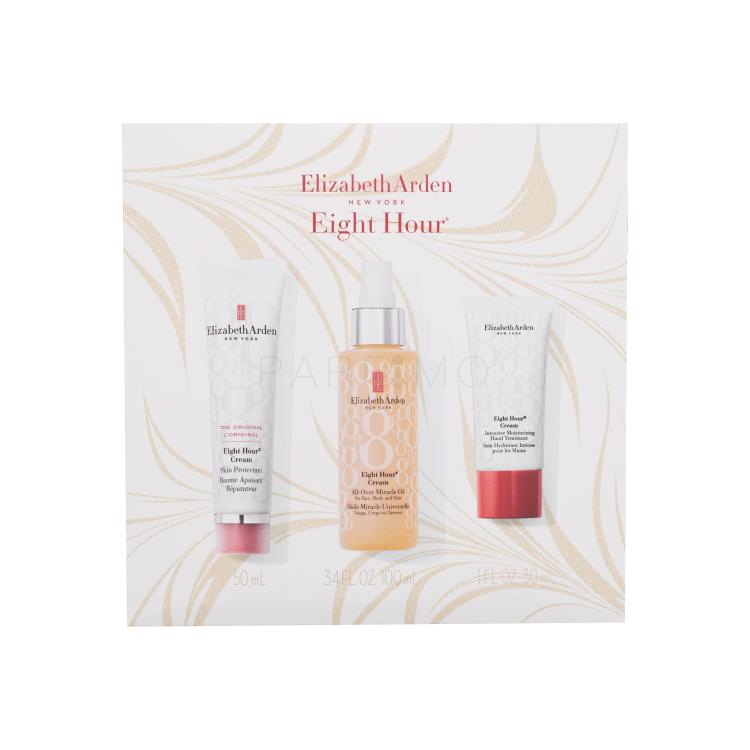 Elizabeth Arden Eight Hour Cream Holiday Miracle Poklon set ulje za lice, tijelo i kosu Eight Hour Cream All-Over Miracle Oil 100 ml + balzam za lice i tijelo Eight Hour Cream Skin Protectant 50 ml + krema za ruke Eight Hour Cream Intensive Moisturizing Hand Treatment 30 ml