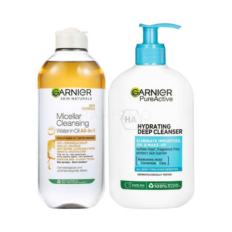 Set Micelarna voda Garnier Skin Naturals Two-Phase Micellar Water All In One + Gel za čišćenje lica Garnier Pure Active Hydrating Deep Cleanser