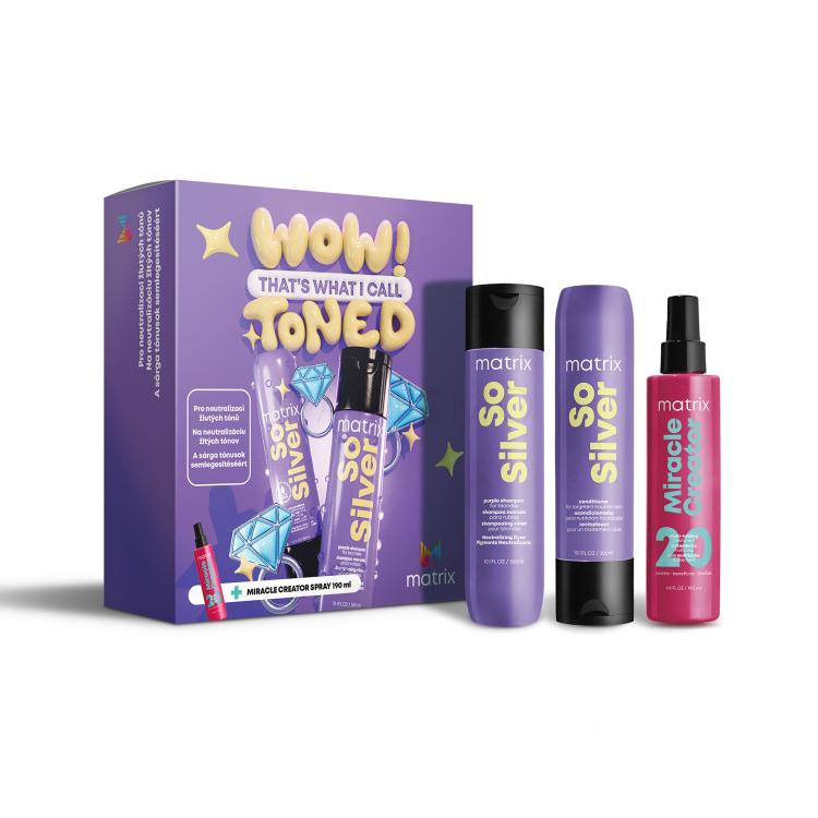 Matrix So Silver Poklon set šampon So Silver Purple Shampoo 300 ml + regenerator So Silver Conditioner 300 ml + sprej za njegu kose Miracle Creator Multi-Tasking Treatment 190 ml