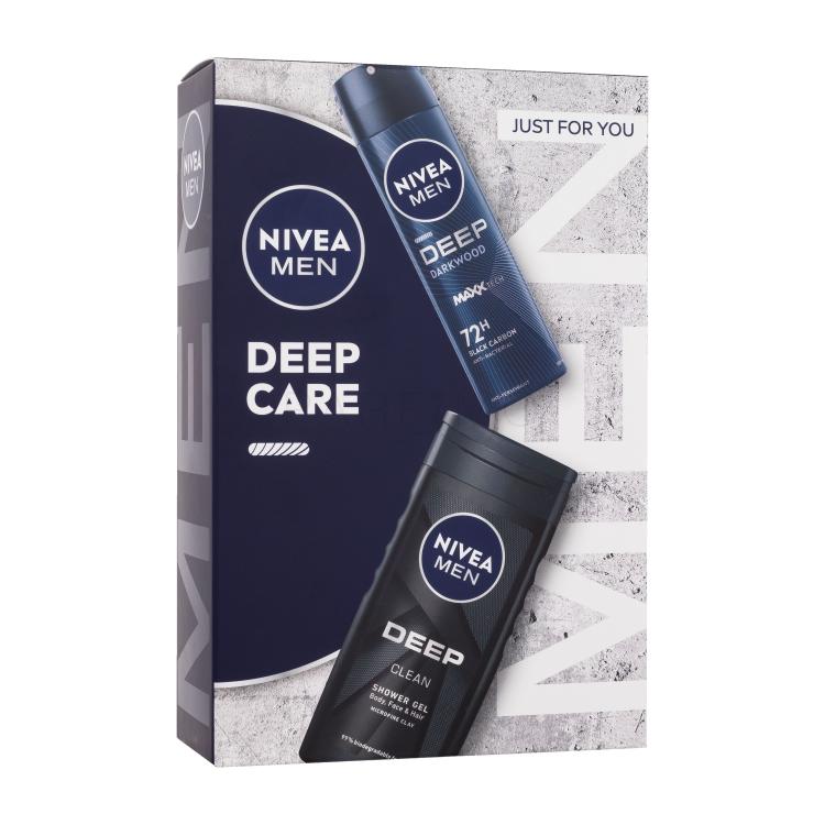 Nivea Men Deep Care Poklon set antiperspirant Men Deep Darkwood 150 ml + gel za tuširanje Men Deep Clean 250 ml