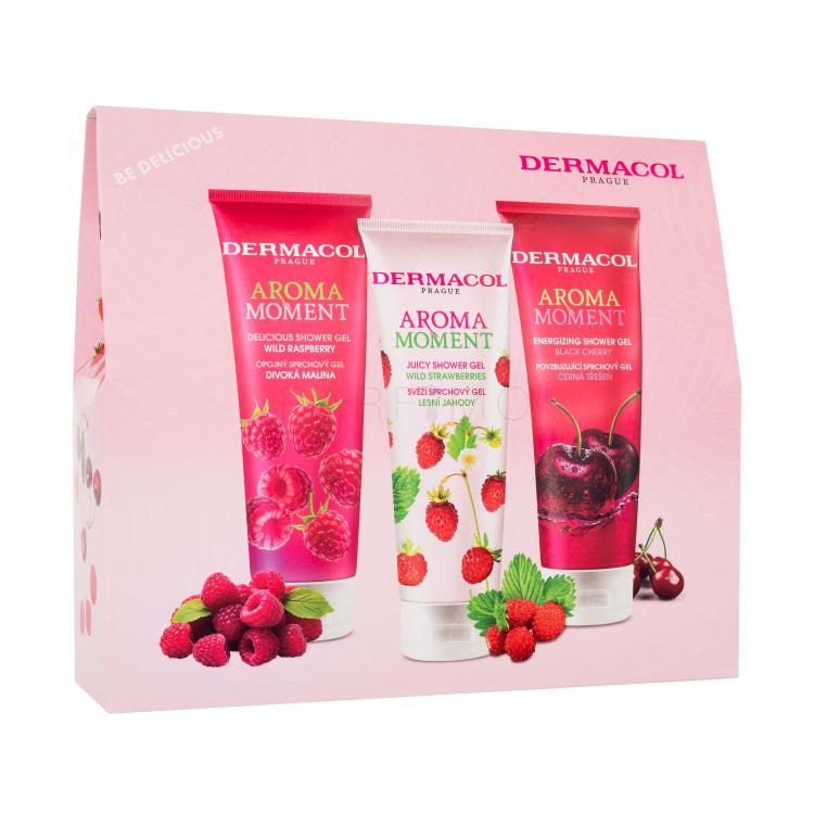 Dermacol Aroma Moment Be Delicious Poklon set gel za tuširanje divlja malina 250 ml + gel za tuširanje divlje jagode 250 ml + gel za tuširanje crna trešnja 250 ml