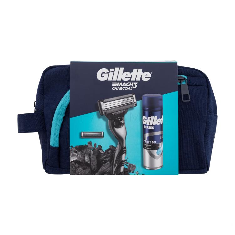 Gillette Mach3 Charcoal Poklon set aparat za brijanje 1 kom + gel za brijanje Series Cleansing 200 ml + rezervna glava 1 kom + kozmetička torbica