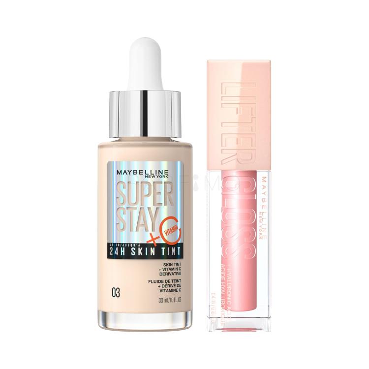 Set Puder Maybelline Superstay 24H Skin Tint + Vitamin C + Sjajilo za usne Maybelline Lifter Gloss