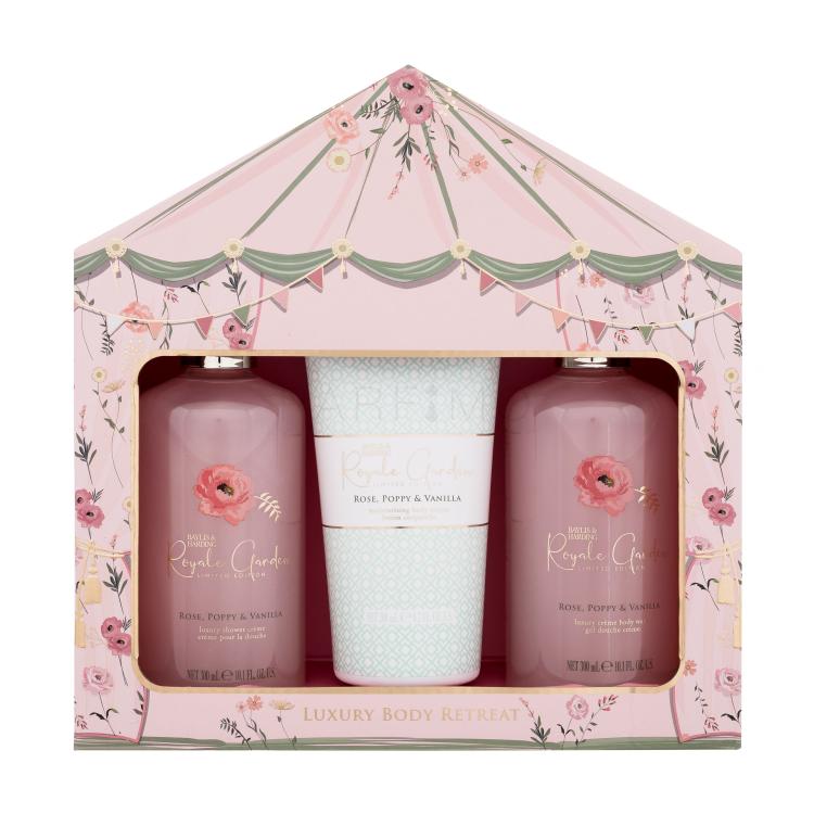 Baylis &amp; Harding Royale Garden Rose, Poppy &amp; Vanilla Luxury Body Retreat Poklon set krema za tuširanje 2 x 300 ml + losion za tijelo 200 ml