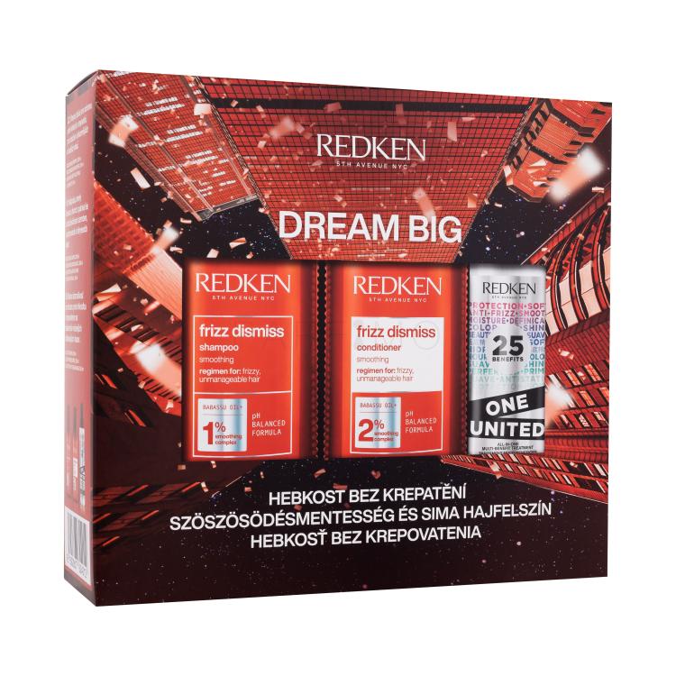 Redken Frizz Dismiss Dream Big Poklon set šampon Frizz Dismiss 300 ml + regenerator Frizz Dismiss 300 ml + njega kose One United All-In-One Multi-Benefit Treatment 150 ml oštećena kutija